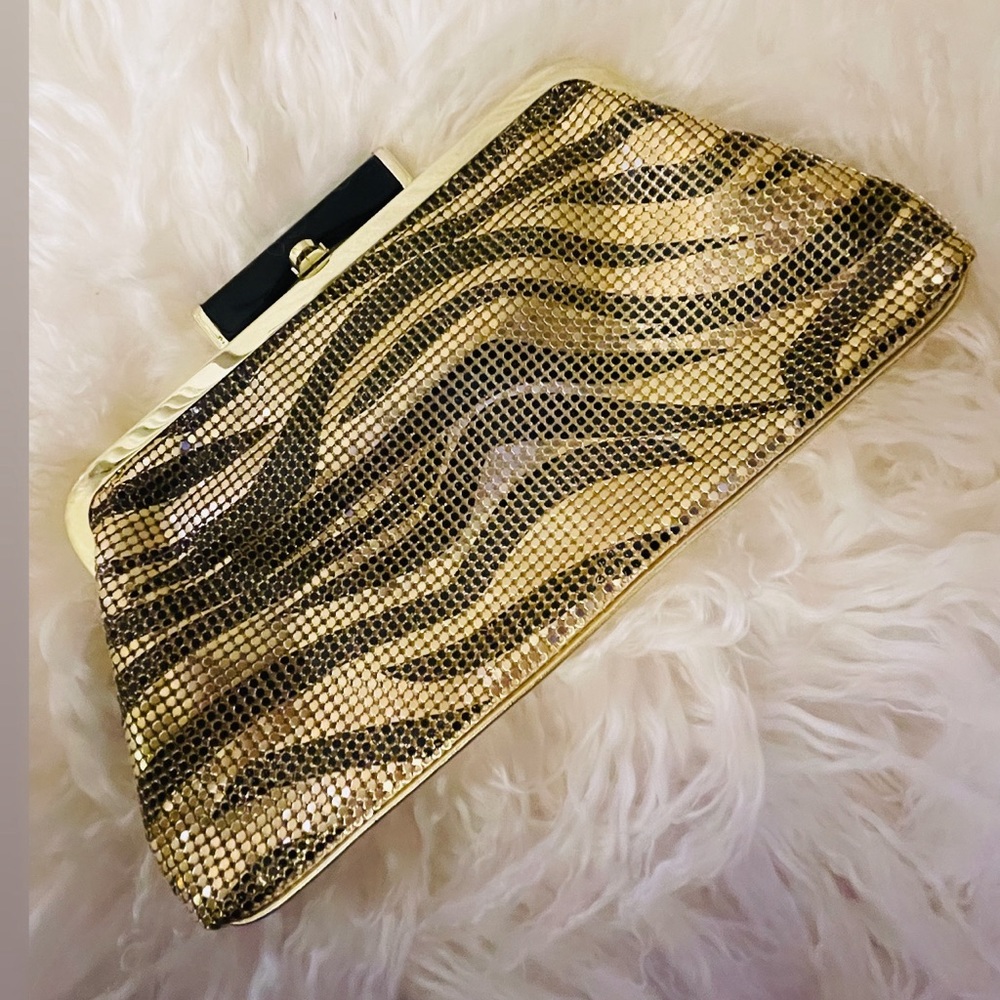 Bebe gold beaded chain clutch